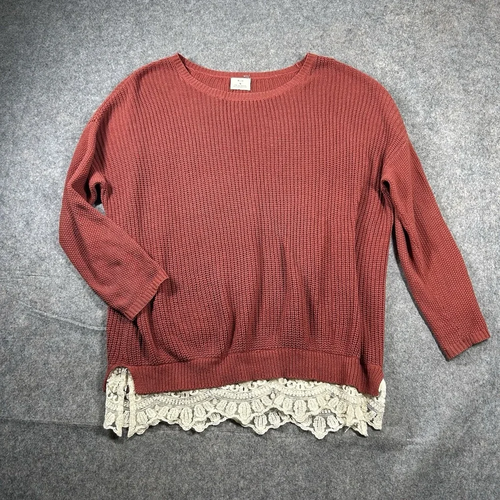 Pins & Needles Urban Outfitters Sweater Womens Medium Red Pullover Lace Trim Big